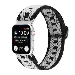For Apple Watch Series 8&7 41mm / SE 2&6&SE&5&4 40mm / 3&2&1 38mm Buckle Elastic Nylon Watch Band(Black White)