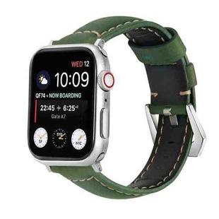 For Apple Watch Ultra 49mm / Series 8&7 45mm / SE 2&6&SE&5&4 44mm / 3&2&1 42mm Silver Buckle Genuine Leather Watch Band(Frosted Green)