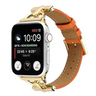 For Apple Watch Ultra 49mm / Series 8&7 45mm / SE 2&6&SE&5&4 44mm / 3&2&1 42mm D-Buckle Plain Genuine Leather Watch Band(Orange)
