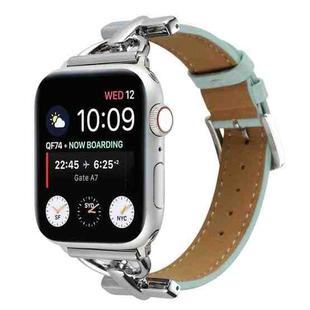 For Apple Watch Ultra 49mm / Series 8&7 45mm / SE 2&6&SE&5&4 44mm / 3&2&1 42mm D-Buckle Plain Genuine Leather Watch Band(Light Blue)