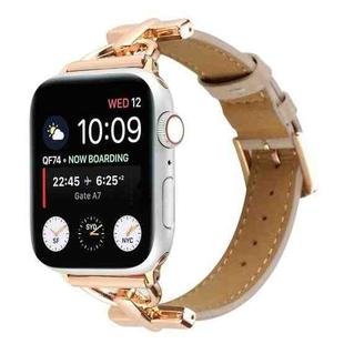 For Apple Watch Ultra 49mm / Series 8&7 45mm / SE 2&6&SE&5&4 44mm / 3&2&1 42mm D-Buckle Plain Genuine Leather Watch Band(Apricot)
