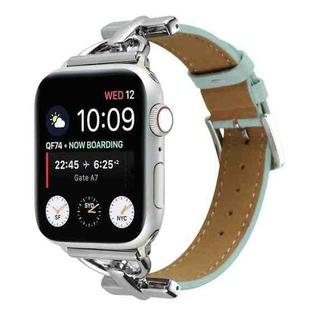 For Apple Watch Series 8&7 41mm / SE 2&6&SE&5&4 40mm / 3&2&1 38mm D-Buckle Plain Genuine Leather Watch Band(Light Blue)