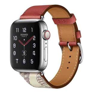 For Apple Watch Series 8&7 41mm / SE 2&6&SE&5&4 40mm / 3&2&1 38mm Silk Screen Pattern Leather Watch Band(Brick Red)