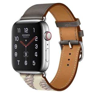 For Apple Watch Series 8&7 41mm / SE 2&6&SE&5&4 40mm / 3&2&1 38mm Silk Screen Pattern Leather Watch Band(Grey)
