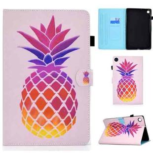 For Huawei MatePad SE Sewing Thread Horizontal Painted Tablet Leather Case(Pink Pineapple)