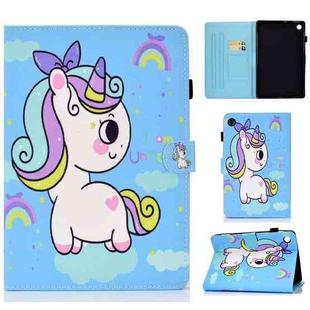 For Huawei MatePad SE Sewing Thread Horizontal Painted Tablet Leather Case(Rainbow Unicorn)