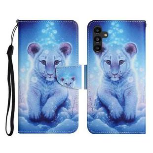 For Samsung Galaxy A24 4G Colored Drawing Pattern Flip Leather Phone Case(Little Leopard)