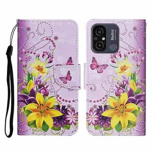 For Xiaomi Redmi 12C Colored Drawing Pattern Flip Leather Phone Case(Yellow Flower Butterfly)