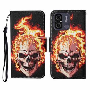 For Xiaomi Redmi 12C Colored Drawing Pattern Flip Leather Phone Case(Flame Skull)