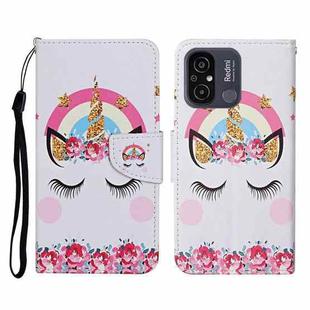 For Xiaomi Redmi 12C Colored Drawing Pattern Flip Leather Phone Case(Crown Unicorn)