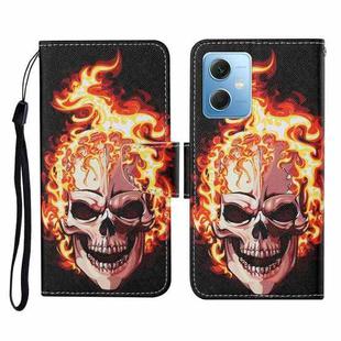 For Xiaomi Redmi Note 12 5G Global/Poco X5 Colored Drawing Pattern Flip Leather Phone Case(Flame Skull)
