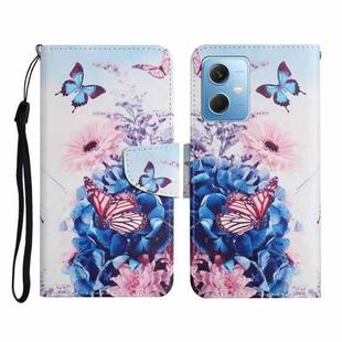 For Xiaomi Redmi Note 12 5G Global/Poco X5 Colored Drawing Pattern Flip Leather Phone Case(Purple Butterfly)