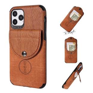 For iPhone 11 Pro Shockproof Wood Texture TPU Magnetic Protective Case with Card Slot(Brown)
