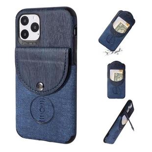 For iPhone 11 Shockproof Wood Texture TPU Magnetic Protective Case with Card Slot(Blue)