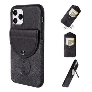 For iPhone 11 Pro Max Shockproof Wood Texture TPU Magnetic Protective Case with Card Slot(Black)