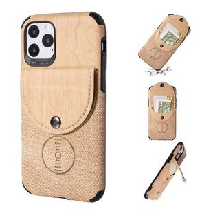 For iPhone 11 Pro Max Shockproof Wood Texture TPU Magnetic Protective Case with Card Slot(Khaki)
