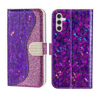For Samsung Galaxy A24 4G Laser Glitter Powder Crocodile Texture Leather Phone Case(Purple)