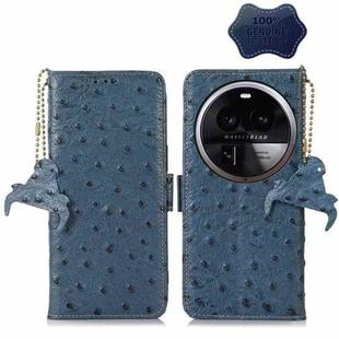 For OPPO Find X6 Pro Ostrich Pattern Genuine Leather RFID Phone Case(Blue)