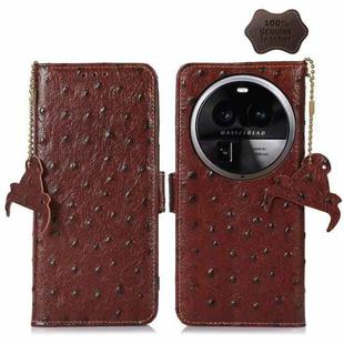 For OPPO Find X6 Ostrich Pattern Genuine Leather RFID Phone Case(Coffee)