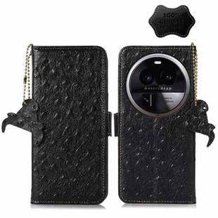 For OPPO Find X6 Ostrich Pattern Genuine Leather RFID Phone Case(Black)