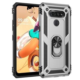 For LG K51 Shockproof TPU + PC Protective Case with 360 Degree Rotating Holder(Silver)
