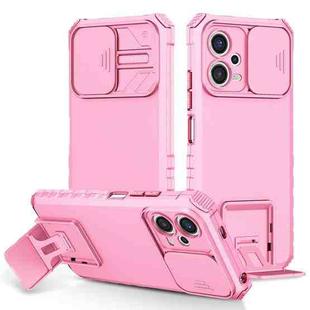 For Xiaomi Redmi Note 12 5G / Poco X5 Stereoscopic Holder Sliding Camshield Phone Case(Pink)