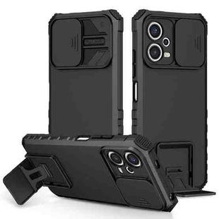 For Xiaomi Redmi Note 12 5G / Poco X5 Stereoscopic Holder Sliding Camshield Phone Case(Black)