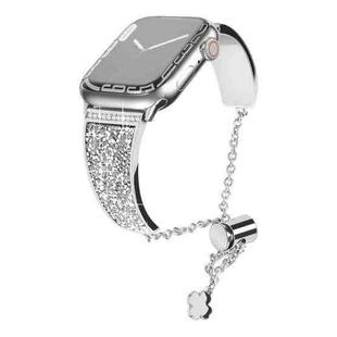 Zinc Alloy Diamond Chain Clause Watch Band For Apple Watch Series 9&8&7 41mm / SE 3&SE 2&6&SE&5&4 40mm / 3&2&1 38mm (Silver)