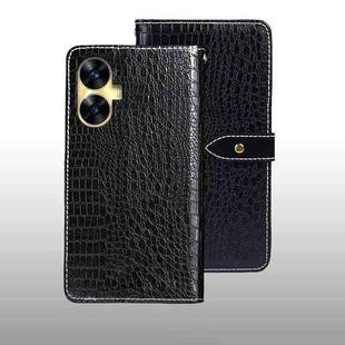 For Realme C55 4G idewei Crocodile Texture Leather Phone Case(Black)