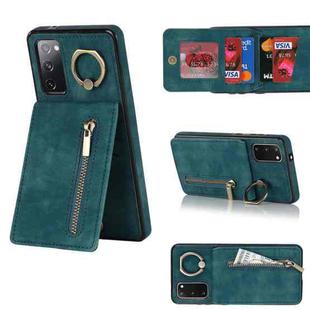 For Samsung Galaxy S20 Retro Ring and Zipper RFID Card Slot Phone Case(Blue)