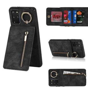 For Samsung Galaxy S20+ Retro Ring and Zipper RFID Card Slot Phone Case(Black)