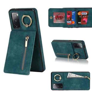 For Samsung Galaxy S20 FE Retro Ring and Zipper RFID Card Slot Phone Case(Blue)
