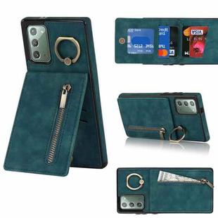 For Samsung Galaxy Note20 Retro Ring and Zipper RFID Card Slot Phone Case(Blue)
