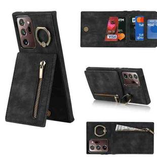 For Samsung Galaxy Note20 Ultra Retro Ring and Zipper RFID Card Slot Phone Case(Black)