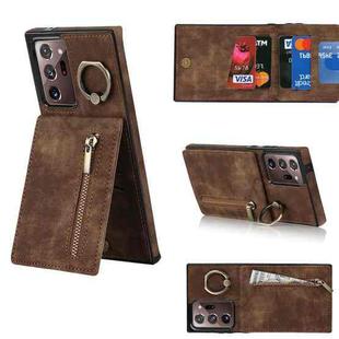 For Samsung Galaxy Note20 Ultra Retro Ring and Zipper RFID Card Slot Phone Case(Brown)
