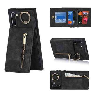 For Samsung Galaxy Note10 Retro Ring and Zipper RFID Card Slot Phone Case(Black)