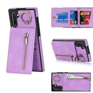 For Samsung Galaxy Note10 Retro Ring and Zipper RFID Card Slot Phone Case(Purple)