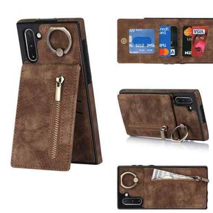 For Samsung Galaxy Note10 Retro Ring and Zipper RFID Card Slot Phone Case(Brown)