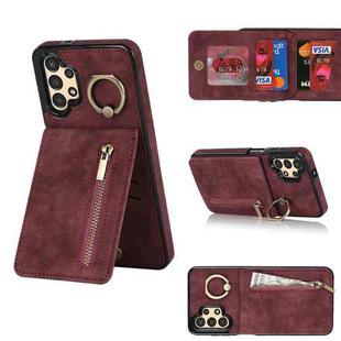 For Samsung Galaxy A13 4G / 5G Retro Ring and Zipper RFID Card Slot Phone Case(Wine Red)