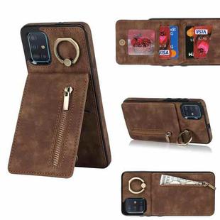 For Samsung Galaxy A51 4G Retro Ring and Zipper RFID Card Slot Phone Case(Brown)