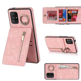 For Samsung Galaxy A71 5G Retro Ring and Zipper RFID Card Slot Phone Case(Pink)