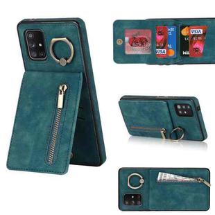 For Samsung Galaxy A71 5G Retro Ring and Zipper RFID Card Slot Phone Case(Blue)