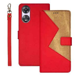 For OPPO A78 5G Global/A58x/A58 5G idewei Two-color Splicing Leather Phone Case(Red)