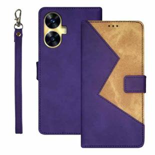 For Realme C55 4G idewei Two-color Splicing Leather Phone Case(Purple)