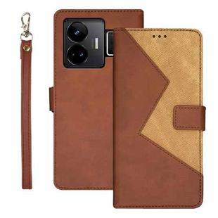 For Realme GT3 5G Global/GT Neo 5 5G idewei Two-color Splicing Leather Phone Case(Brown)