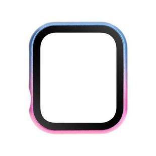 For Apple Watch Series 8&7 45mm Metal Frame + Tempered Glass Protector Case(Pink Blue)