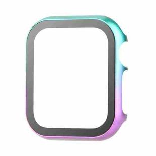 For Apple Watch Series 8&7 45mm Metal Frame + Tempered Glass Protector Case(Pink Green)