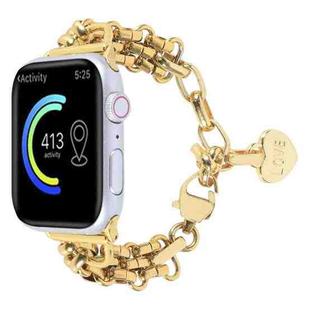 Stainless Steel Three Row Chain Watch Band For Apple Watch Series 9&8&7 41mm / SE 3&SE 2&6&SE&5&4 40mm / 3&2&1 38mm (Gold)
