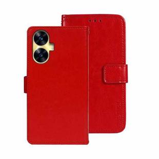 For Realme C55 4G idewei Crazy Horse Texture Leather Phone Case with Holder(Red)