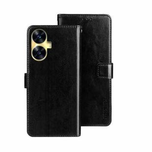 For Realme C55 4G idewei Crazy Horse Texture Leather Phone Case with Holder(Black)